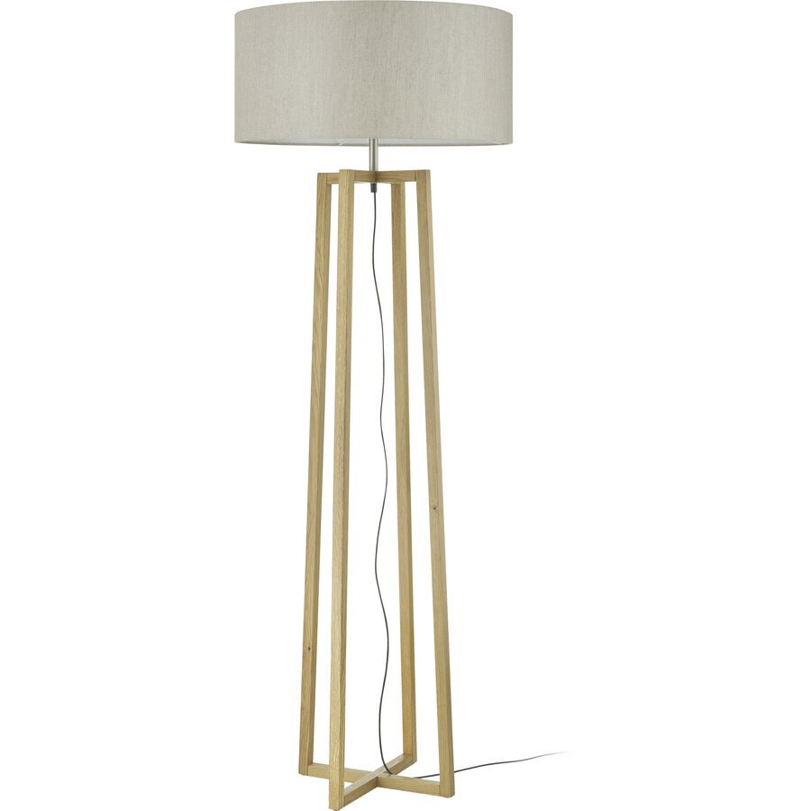 HERZBLUT Stehlampe Auri Silber/Braun Metall/Holz 35 cm 156 cm - Farbe: silber, holz - Material: Nickel/Holz - Stehlampe