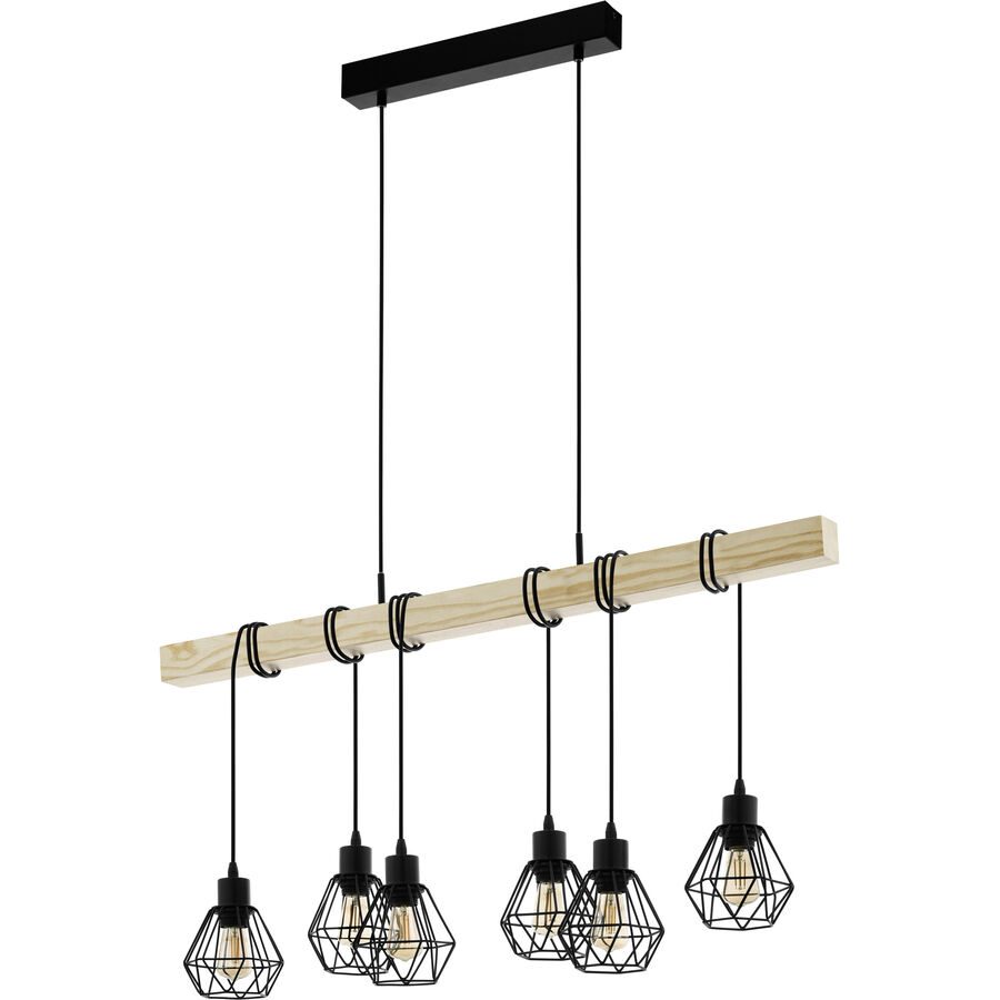 Eglo Pendellampe Townshend 5 Braun/Schwarz Stahl/Holz 20 cm 110 cm - Material: Holz/Stahl - Pendellampe
