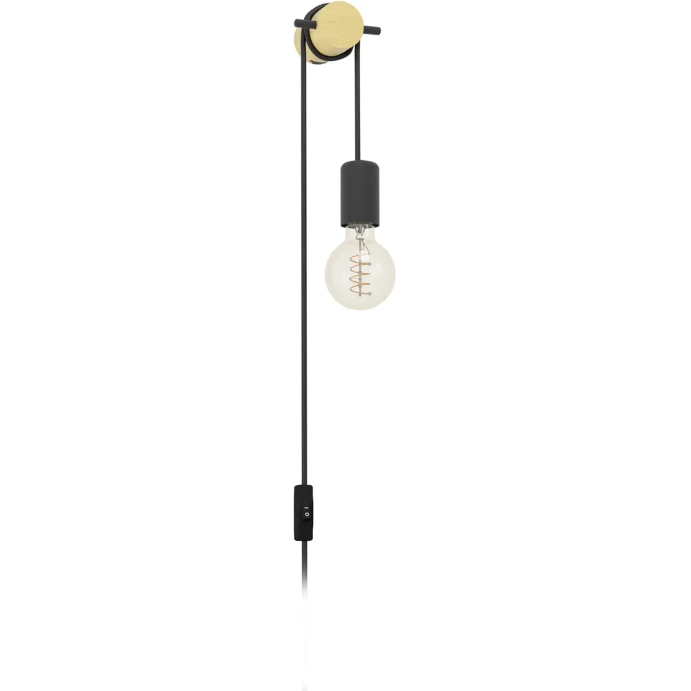 Eglo Wandlampe Buddon Braun/Schwarz Stahl/Holz 260 cm - Material: Holz/Stahl - Wandlampe