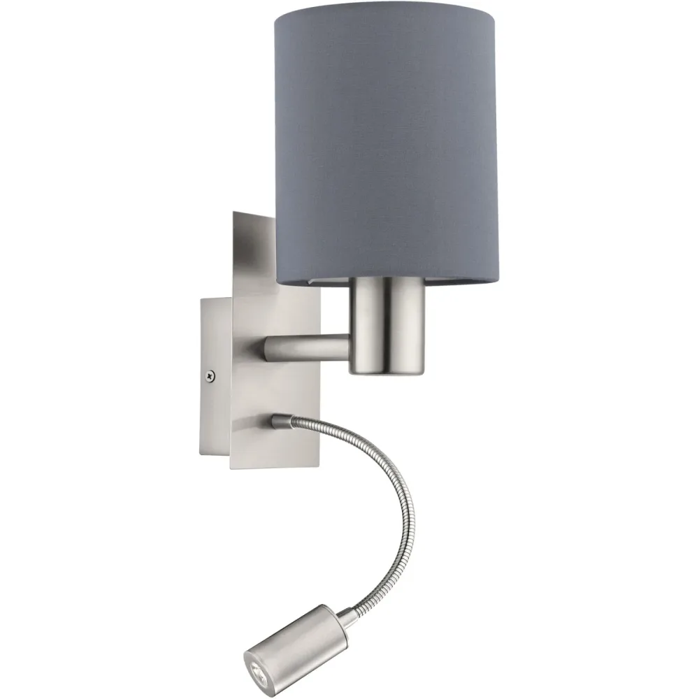 Eglo Wandlampe Pasteri Grau Stahl 38 cm - Farbe: Nickel matt - Lichtfarbe: Warmweiss - Wandlampe