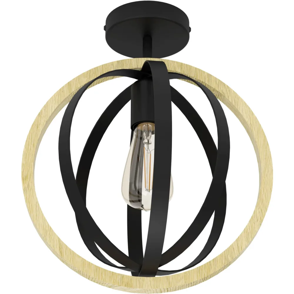 Eglo Deckenlampe Basildon Braun/Schwarz Stahl/Holz 37.5 cm - Material: Holz/Stahl - Deckenlampe