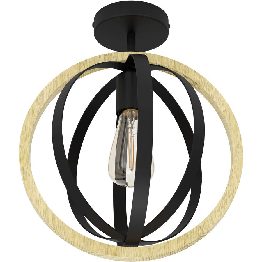 Eglo Deckenlampe Basildon Braun/Schwarz Stahl/Holz 37.5 cm - Material: Holz/Stahl - Deckenlampe