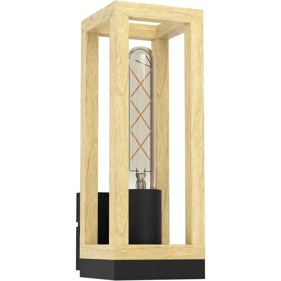 Eglo Wandlampe Nafferton Braun/Schwarz Stahl/Holz 28 cm - Material: Holz/Stahl - Wandlampe