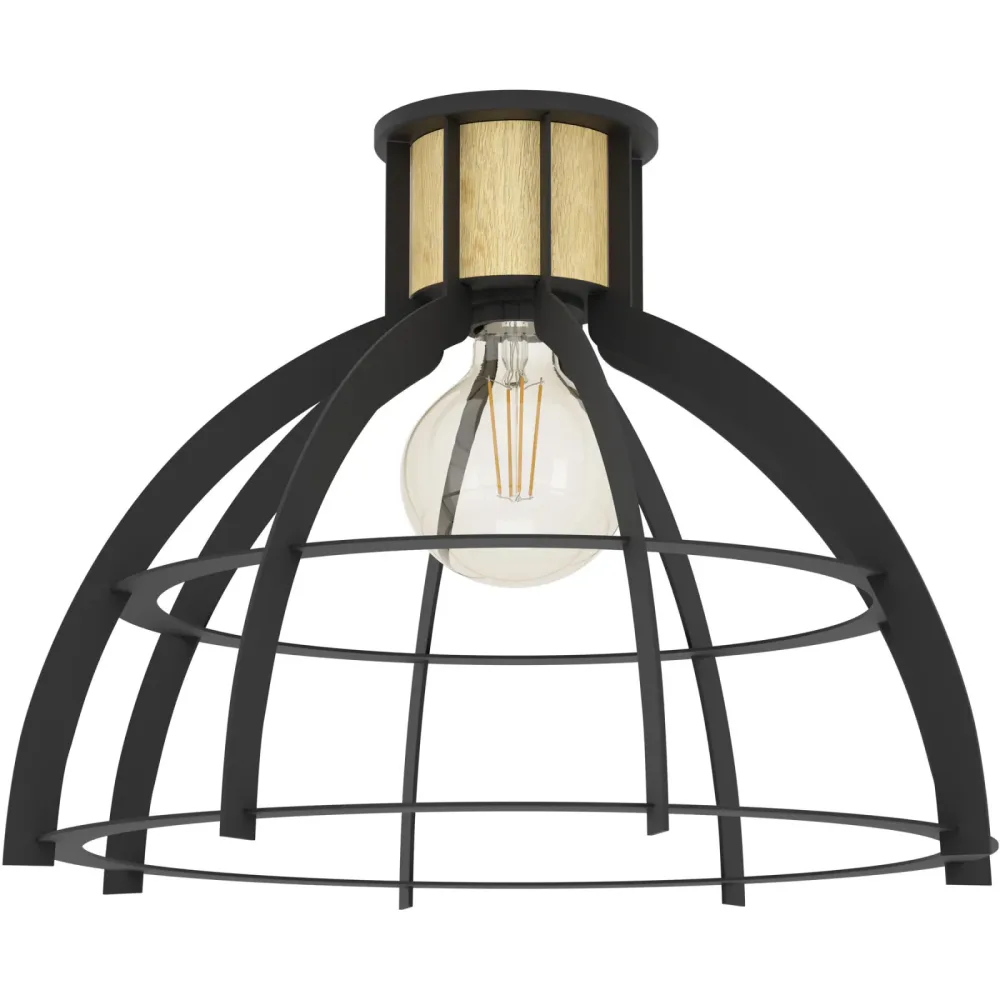 Eglo Deckenlampe Stillington Braun/Schwarz Stahl/Holz 31.5 cm - Material: Holz/Stahl - Deckenlampe