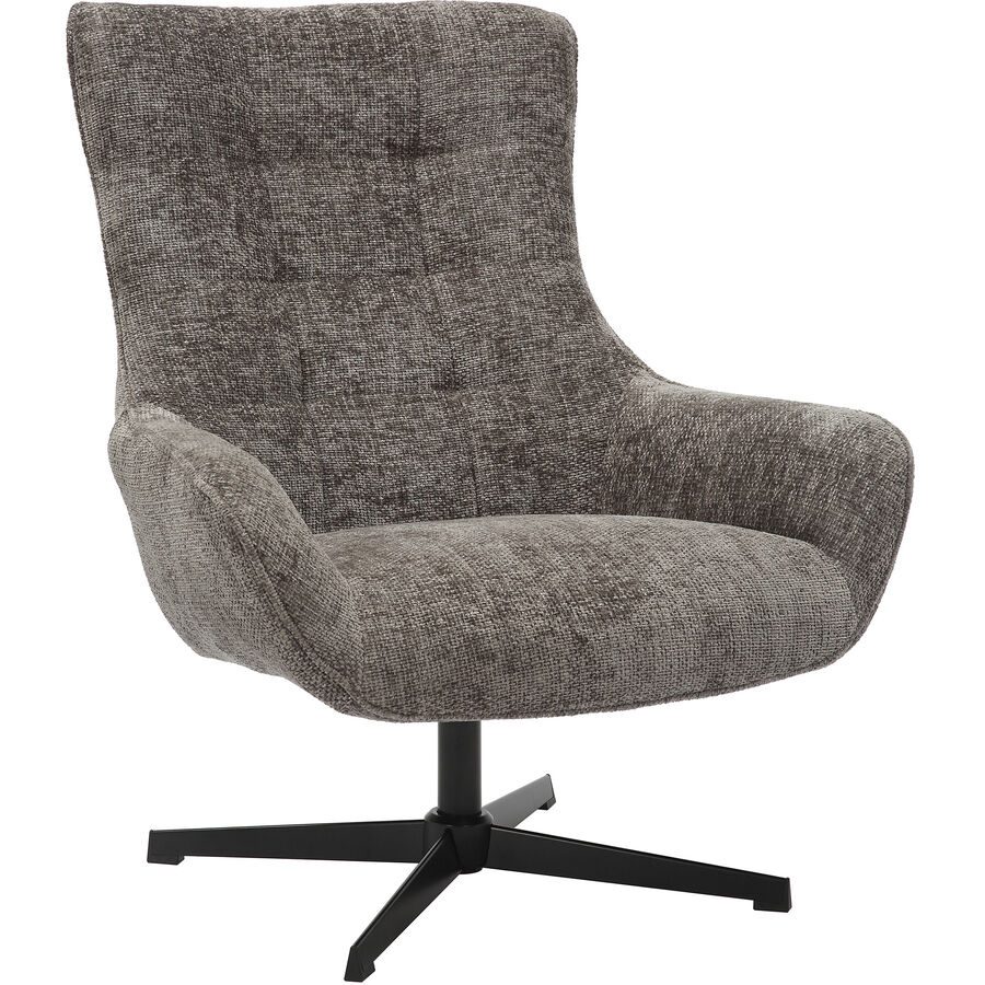 Sessel Idis Grau/Schwarz Stoff/Metall 81 cm 85 cm Drehbar - Farbe: Dunkelgrau, Schwarz - Material: Polyester Chenillestoff, Metall - Sessel