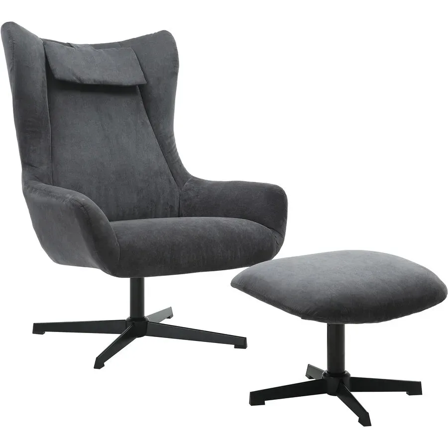 Sessel Idis Grau/Schwarz Stoff/Metall 82 cm 85 cm Drehbar - Farbe: Grau, Schwarz - Material: Cordstoff, Metall - Sessel