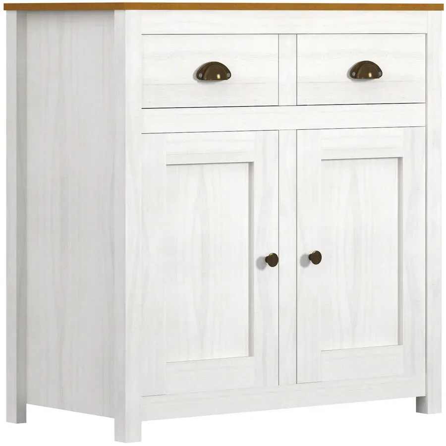Kommode Amey Weiss/Braun Holz 86 cm 45 cm - Farbe: Weiss, Natur - Material: Kiefer massiv - Kommode