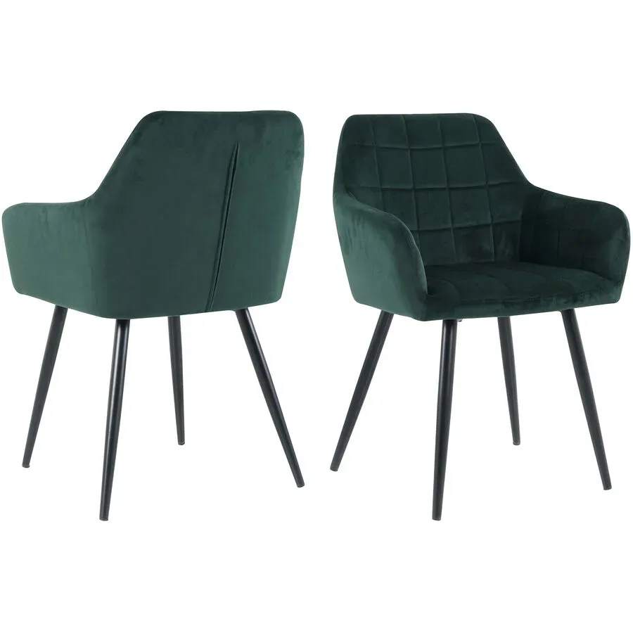 Sessel 2er-Set Nira Grün/Schwarz Samt 59 cm 62 cm - Farbe: Grün, Schwarz - Sessel 2er-Set