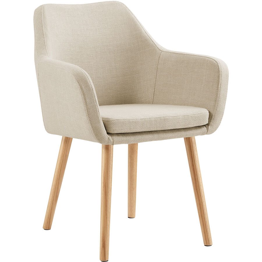 Armlehnstuhl Viz Beige/Braun Stoff/Holz 62 cm - Farbe: Beige, Braun - Material: Strukturstoff, Eiche - Armlehnstuhl