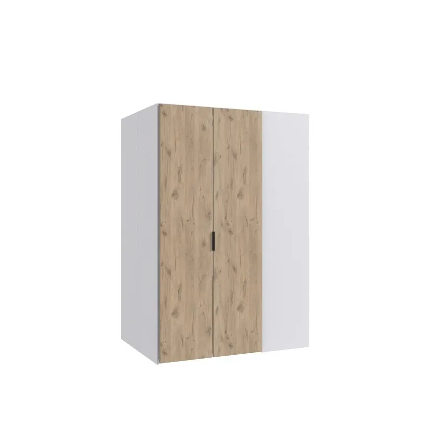 Kleiderschrank Nordy Weiss Holz 135 cm 97 cm 197 cm - Farbe: weiss/Eiche Nachbildung - Material: Holzwerkstoff - Kleiderschrank
