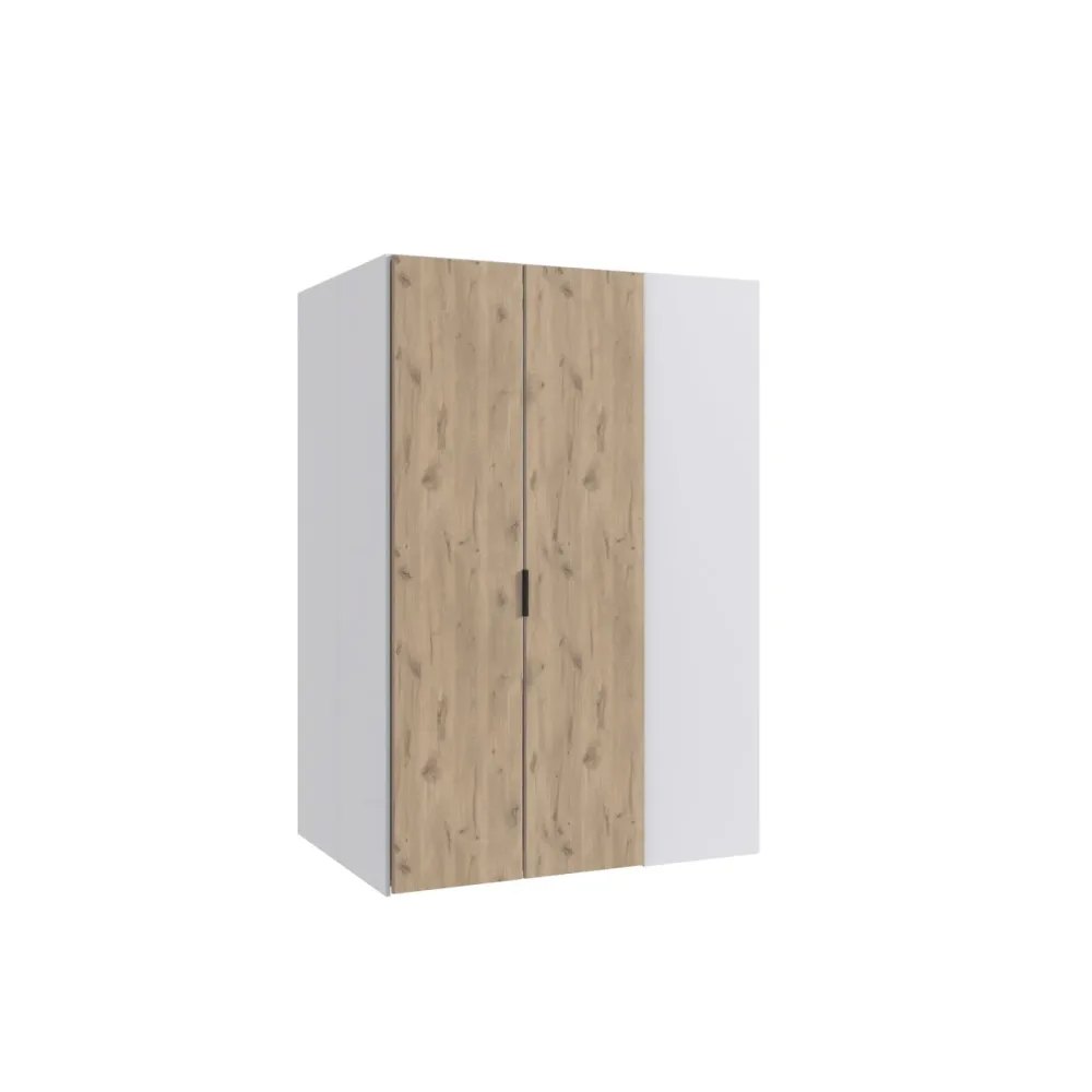 Kleiderschrank Nordy Weiss Holz 135 cm 97 cm 197 cm - Farbe: weiss/Eiche Nachbildung - Material: Holzwerkstoff - Kleiderschrank