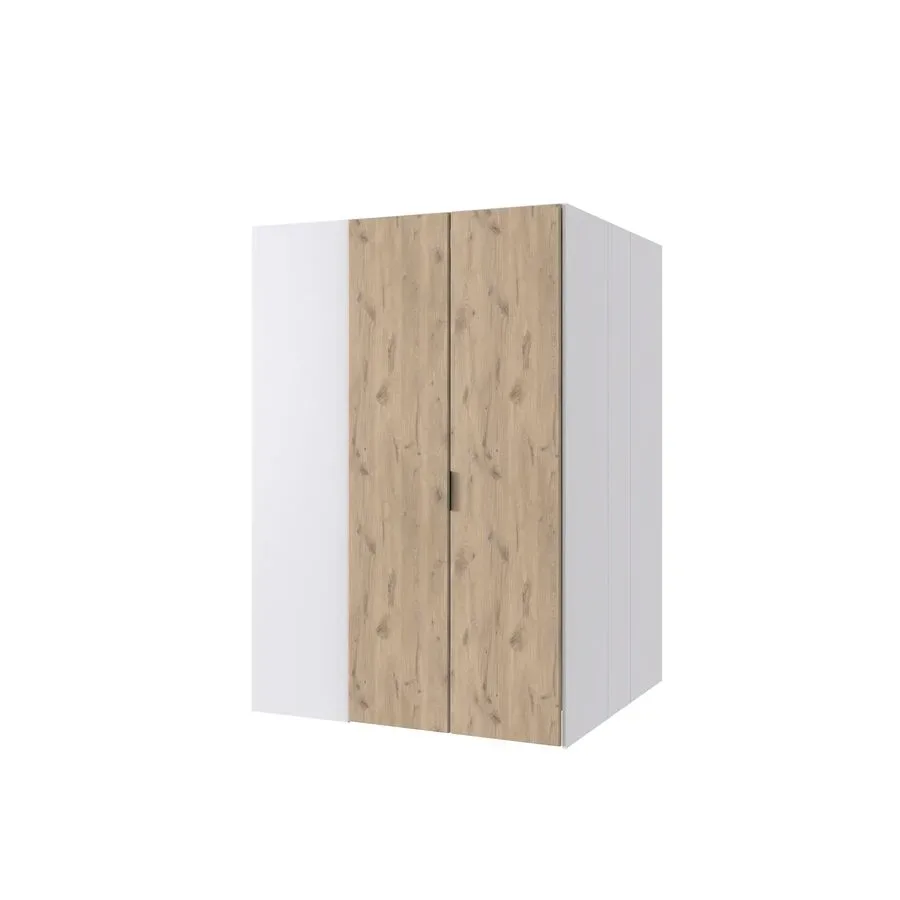 Kleiderschrank Nordy Weiss Holz 135 cm 127 cm 197 cm - Farbe: weiss/Eiche Nachbildung - Material: Holzwerkstoff - Kleiderschrank