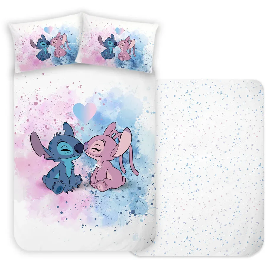 Disney - Stitch Love Bettwäsche Set, Stitch Love Renforcé Bettwäsche Set, 160 x 210 cm + 65 x 100 cm, Multicolor