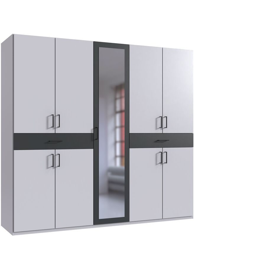 Kleiderschrank Tiby Weiss Holz 225 cm 58 cm 208 cm - Farbe: Weiss/graphit - Material: Holzwerkstoff - Kleiderschrank
