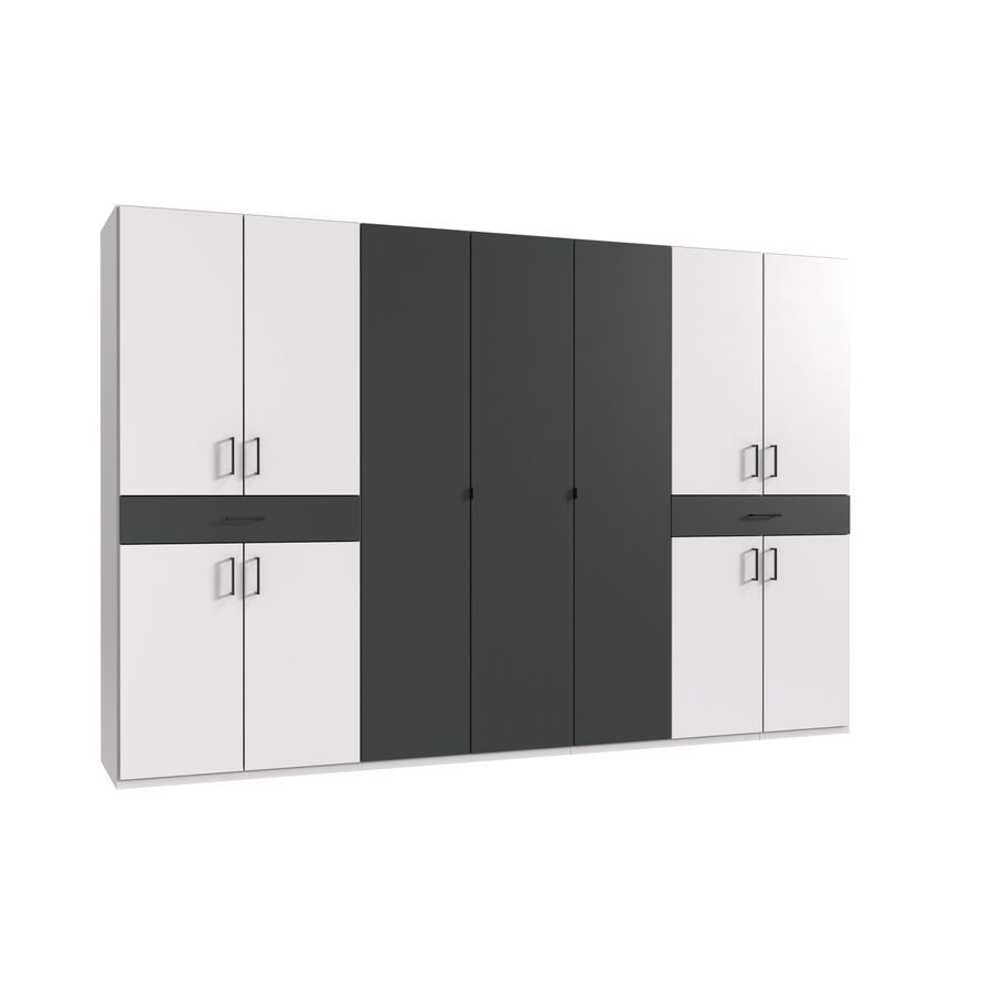 Kleiderschrank Tiby Weiss Holz 313 cm 58 cm 208 cm - Farbe: Weiss/graphit - Material: Holzwerkstoff - Kleiderschrank