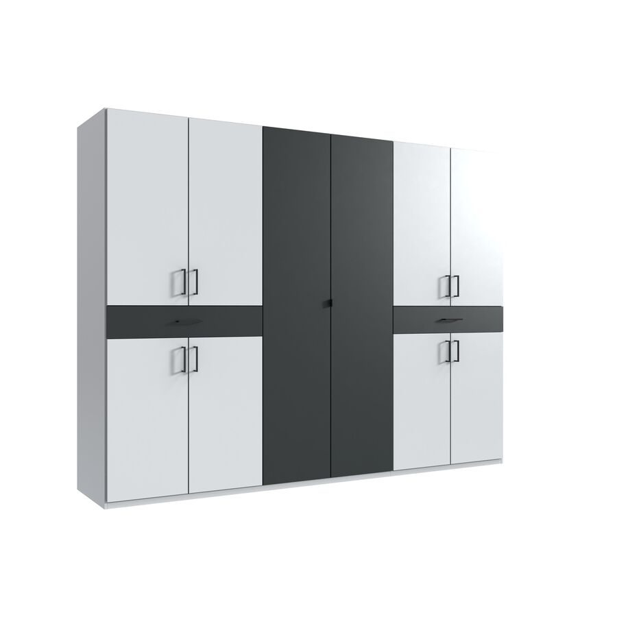 Kleiderschrank Tiby Weiss Holz 270 cm 58 cm 208 cm - Farbe: Weiss/graphit - Material: Holzwerkstoff - Kleiderschrank
