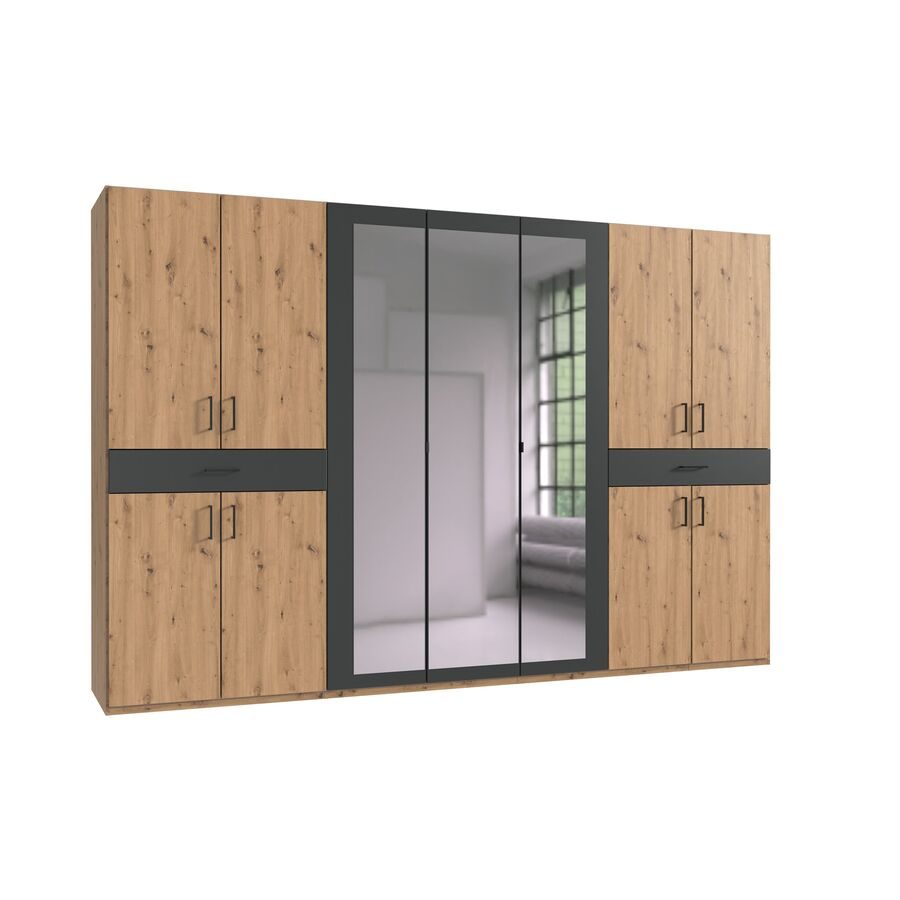 Kleiderschrank Tiby Grau/Braun Holz/Holzwerkstoff 313 cm 58 cm 208 cm - Farbe: graphit/Eiche Nachbildung - Kleiderschrank
