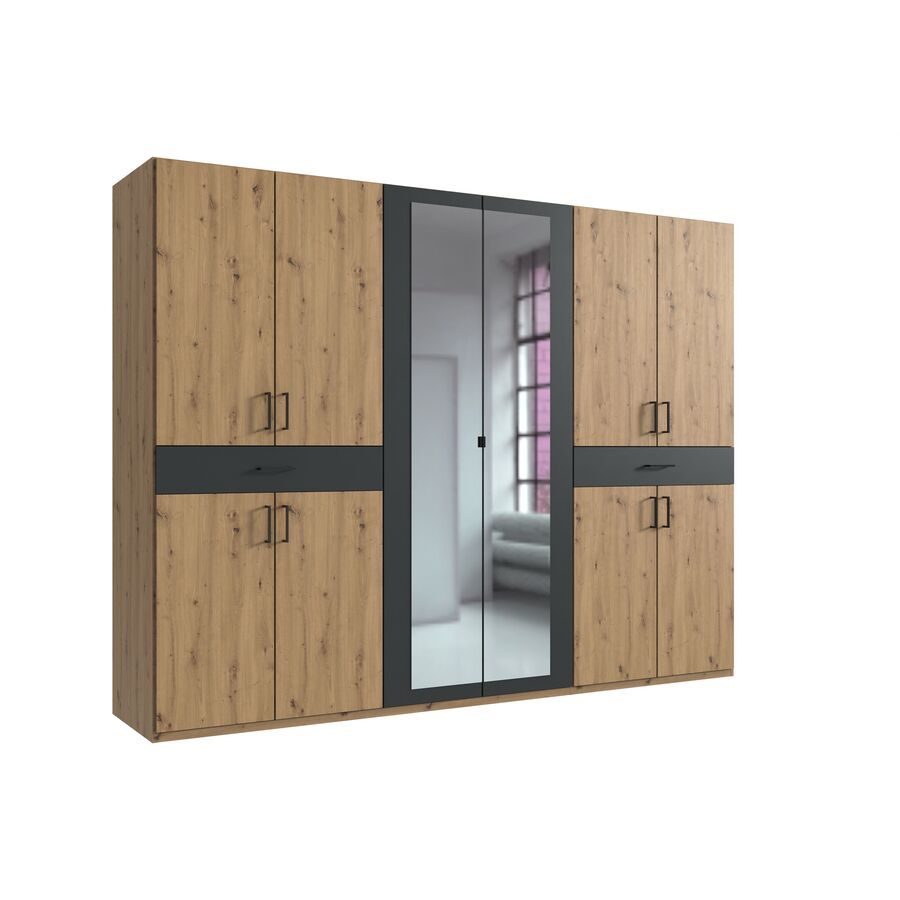 Kleiderschrank Tiby Grau Holz/Holzwerkstoff 270 cm 58 cm 208 cm - Farbe: graphit/Eiche Nachbildung - Kleiderschrank