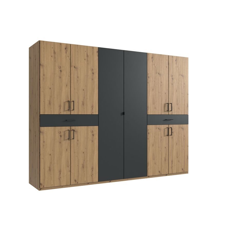 Kleiderschrank Tiby Grau/Braun Holz/Holzwerkstoff 270 cm 58 cm 208 cm - Farbe: graphit/Eiche Nachbildung - Kleiderschrank