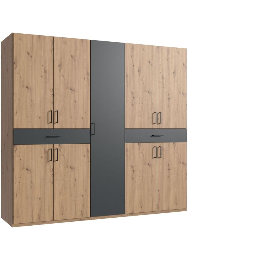 Kleiderschrank Tiby Grau/Braun Holz/Holzwerkstoff 225 cm 58 cm 208 cm - Farbe: graphit/Eiche Nachbildung - Kleiderschrank