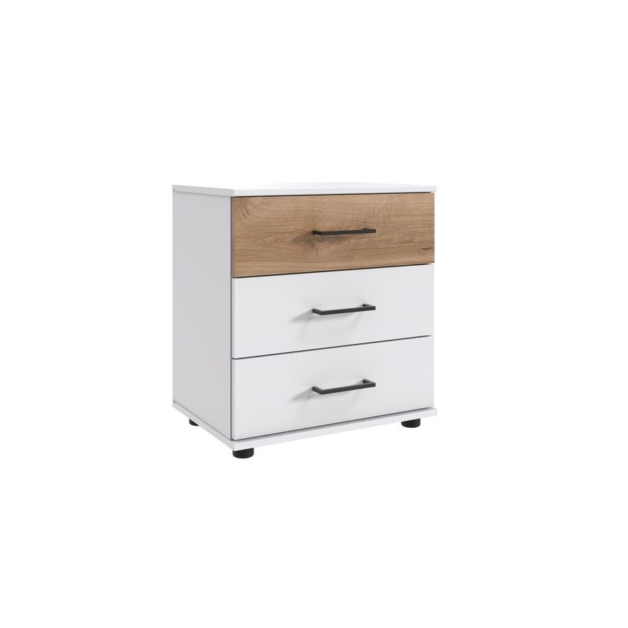 Nachttisch Tiby Weiss/Braun Holz 52 cm - Farbe: Plankeneiche/weiss/Eiche Nachbildung - Material: Holzwerkstoff - Nachttisch