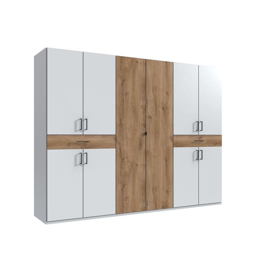 Kleiderschrank Tiby Weiss/Braun Holz/Holzwerkstoff 270 cm 58 cm 208 cm - Farbe: Plankeneiche/weiss - Kleiderschrank