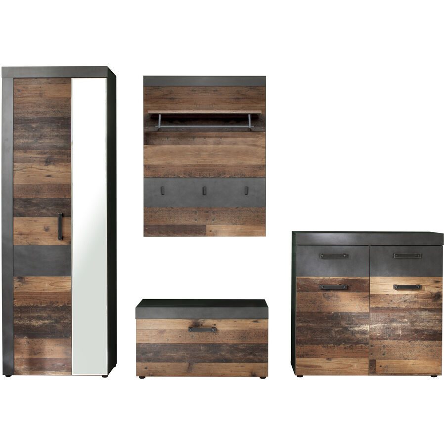 Garderobenmöbel-Set Fuerte Grau Holz 265 cm 192 cm - Farbe: graphit - Material: Holzwerkstoff - Garderobenmöbel-Set