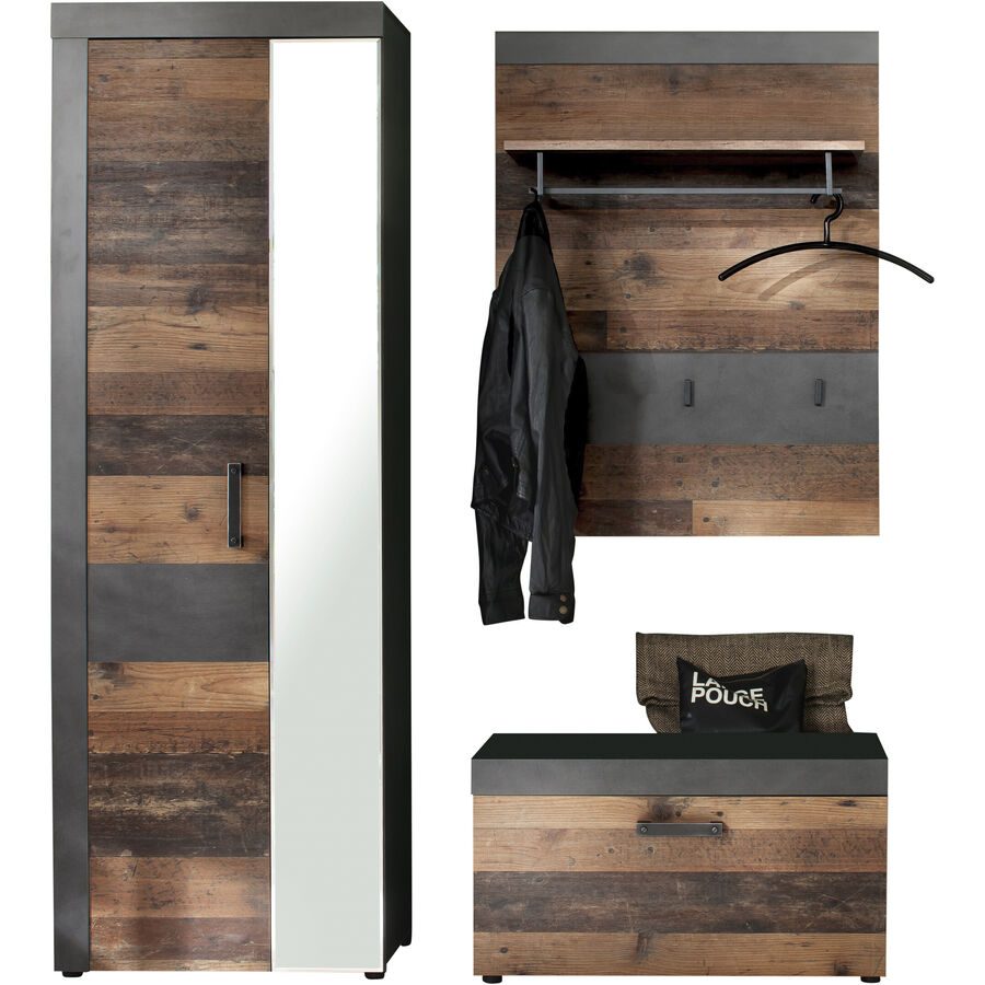 Garderobenmöbel-Set Fuerte Grau Holz 160 cm 192 cm - Farbe: graphit - Material: Holzwerkstoff - Garderobenmöbel-Set