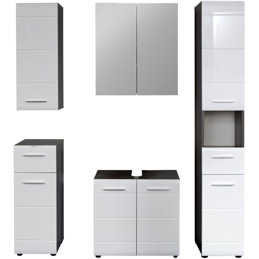 Badezimmer-Set Haim Grau/Weiss Holz 150 cm 31 cm 182 cm - Farbe: weiss/grau - Material: Holzwerkstoff - Badezimmer-Set