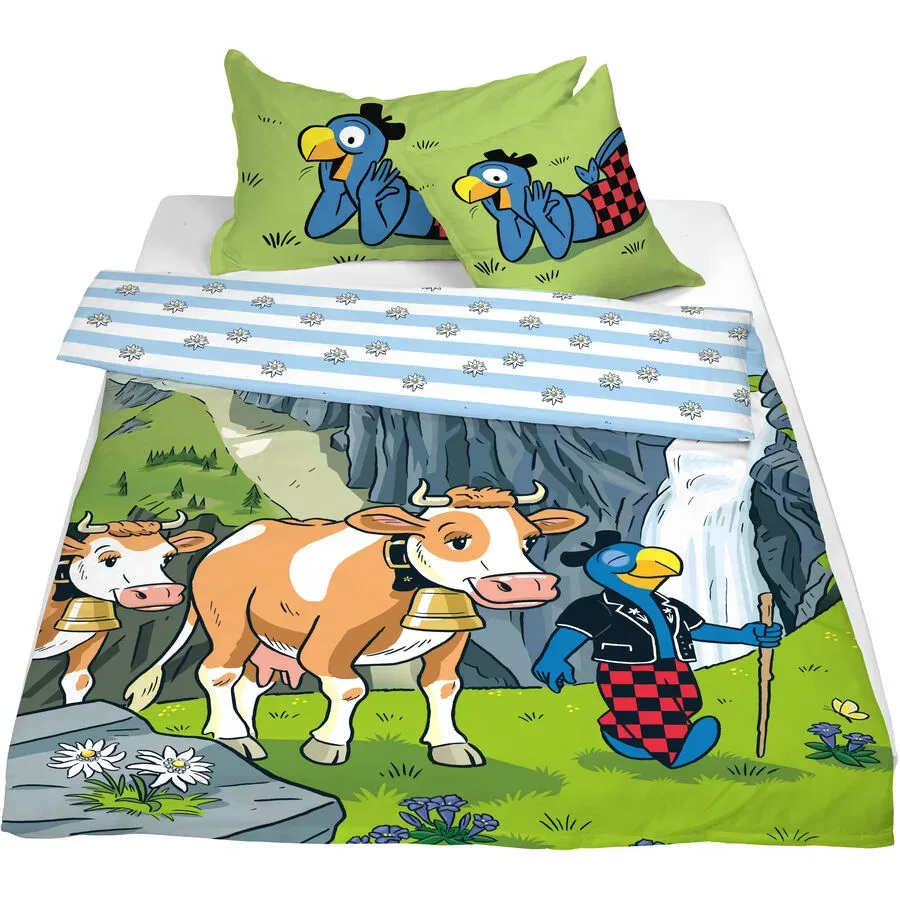 Bettwäschegarnitur Globi Blau Baumwolle 160 cm 210 cm - Bettwäschegarnitur