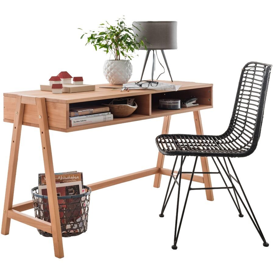 Schreibtisch Iris Braun Holz 126 cm Höhenverstellbar (manuell) - Farbe: gelaugt - Material: Kiefer - Schreibtisch