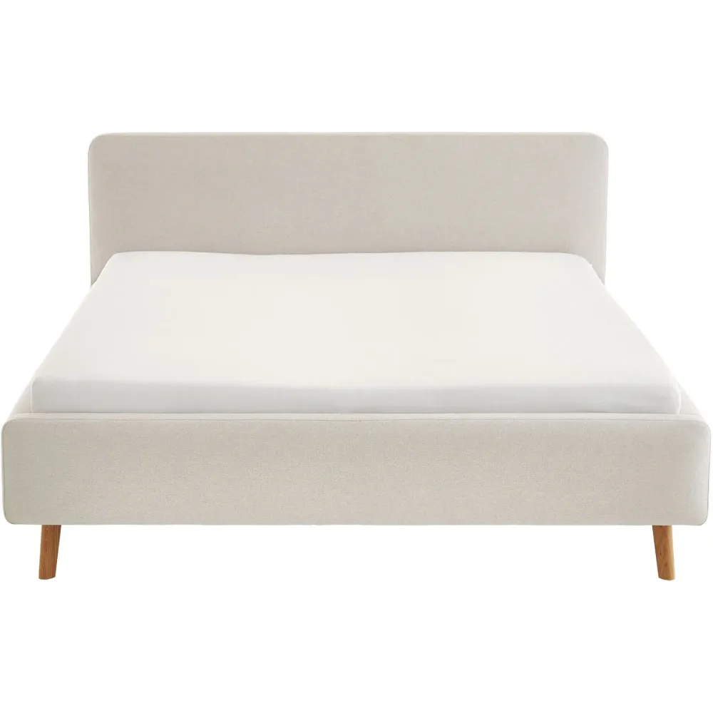 Bett Senja Beige Stoff 160 x 200 cm - Farbe: elfenbein - Bett