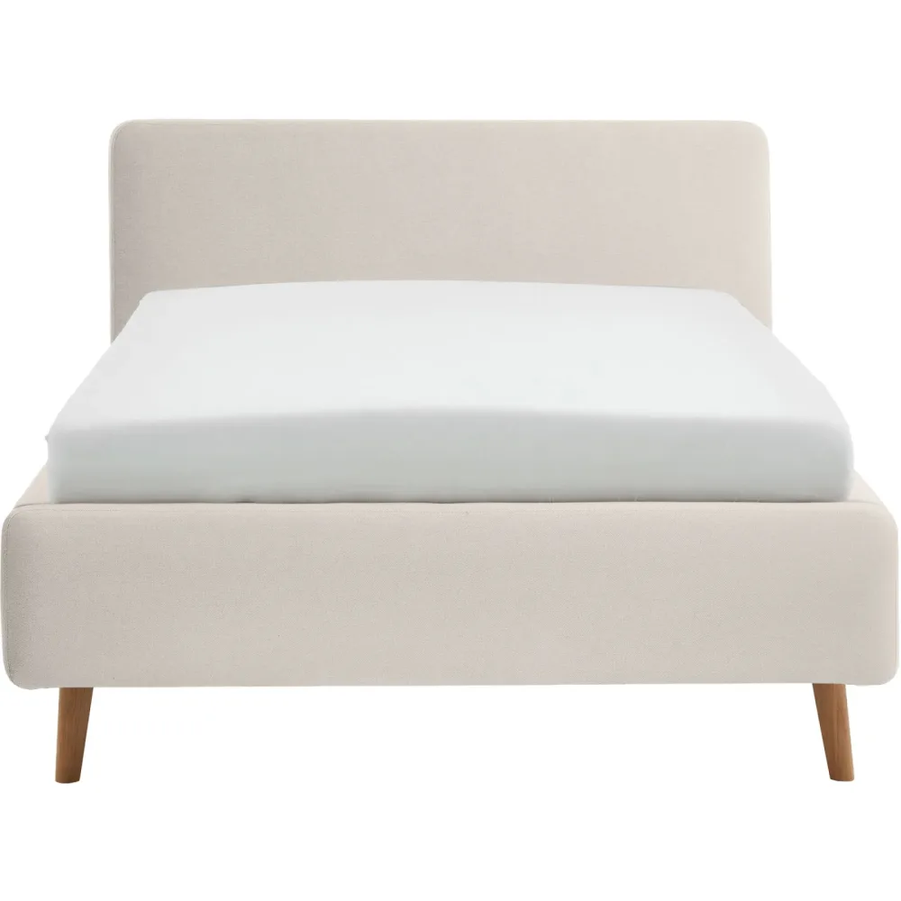 Bett Senja Beige Stoff 140 x 200 cm - Farbe: elfenbein - Bett