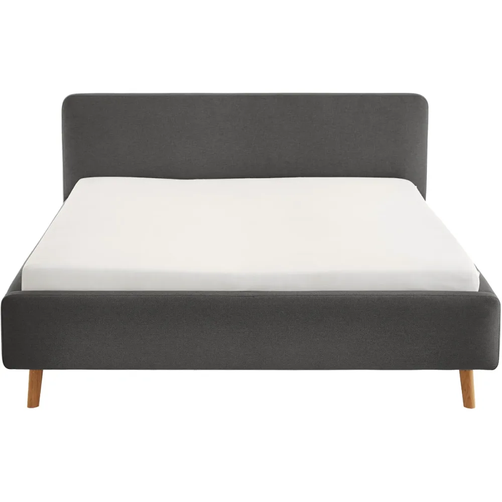 Bett Senja Grau Stoff 180 x 200 cm - Farbe: anthrazit/alu - Bett