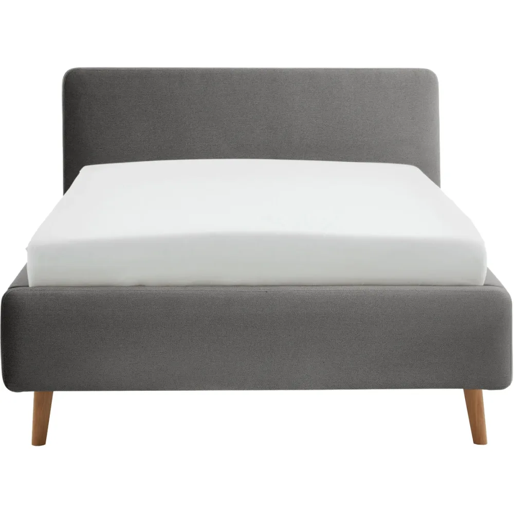 Bett Senja Grau Stoff 140 x 200 cm - Farbe: anthrazit/alu - Bett