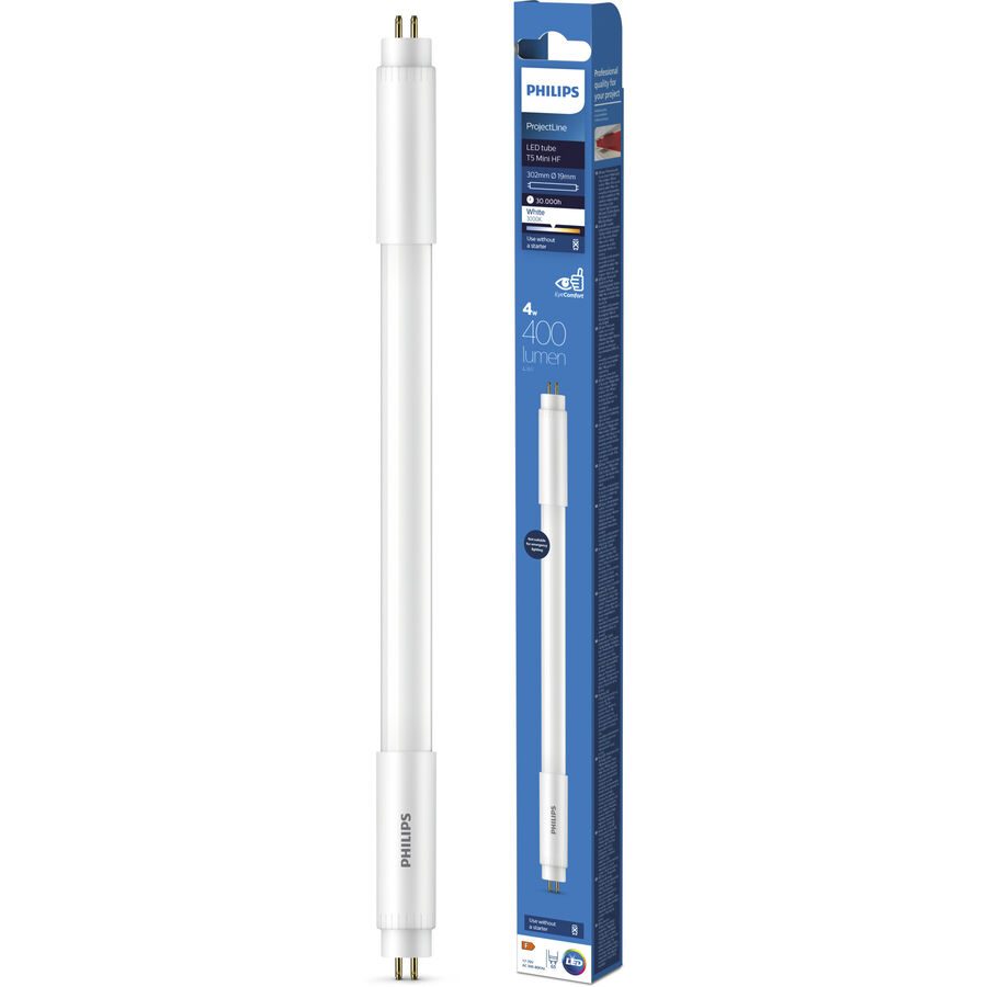 Philips LED-Röhre T5, Ersatz für konventionelle Mini Leuchtstofflampen 8W am Evg, G5-Sockel, weiss (3000K)