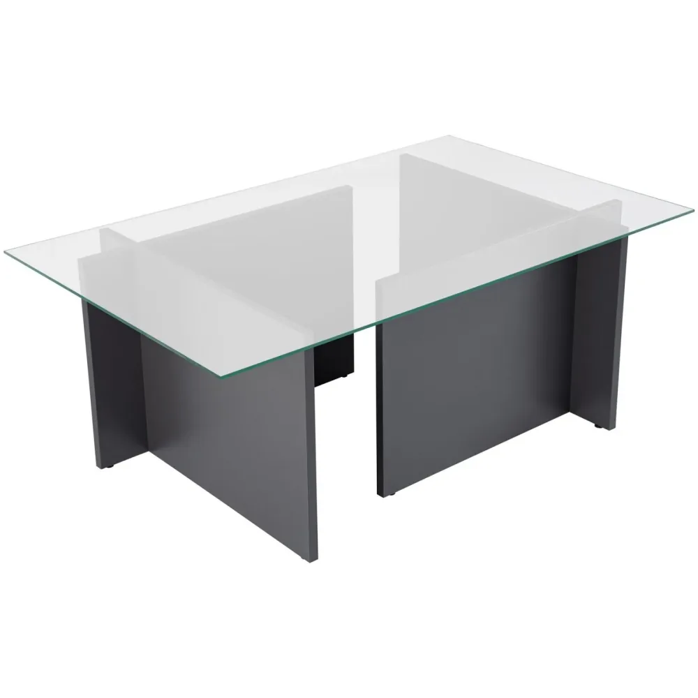 Salontisch Georis Grau Glas/Holz 105 cm - Farbe: anthrazit - Material: Glas/Holzwerkstoff - Salontisch