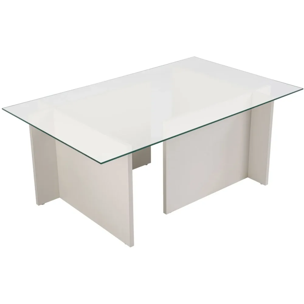 Salontisch Georis Weiss/Transparent Glas/Holz 105 cm - Material: Glas/Holzwerkstoff - Salontisch
