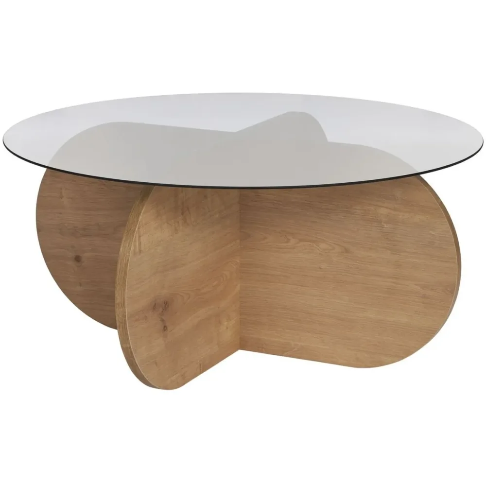 Salontisch Georis Braun/Transparent Glas/Holz 75 cm - Farbe: eiche/transparent - Material: Glas/Holzwerkstoff - Salontisch