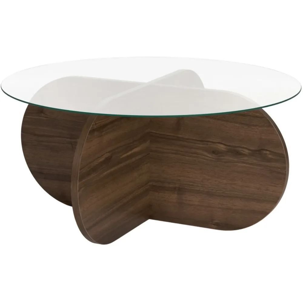 Salontisch Georis Braun Glas/Holz 75 cm - Farbe: Walnuss - Material: Glas/Holzwerkstoff - Salontisch