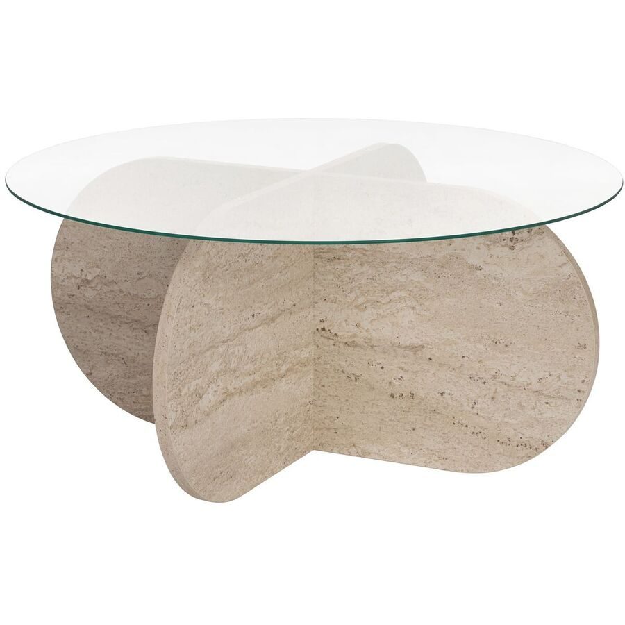 Salontisch Georis Beige/Braun Glas/Holz 75 cm - Farbe: Braun/beige marmoriert - Material: Glas/Holzwerkstoff - Salontisch