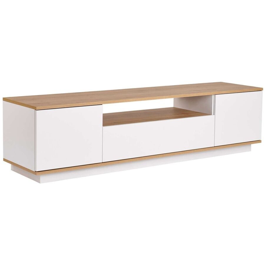 TV-Möbel Georis Weiss/Braun Holz 180 cm 44.6 cm 44.5 cm - Farbe: weiss/eiche - Material: Holzwerkstoff - TV-Möbel