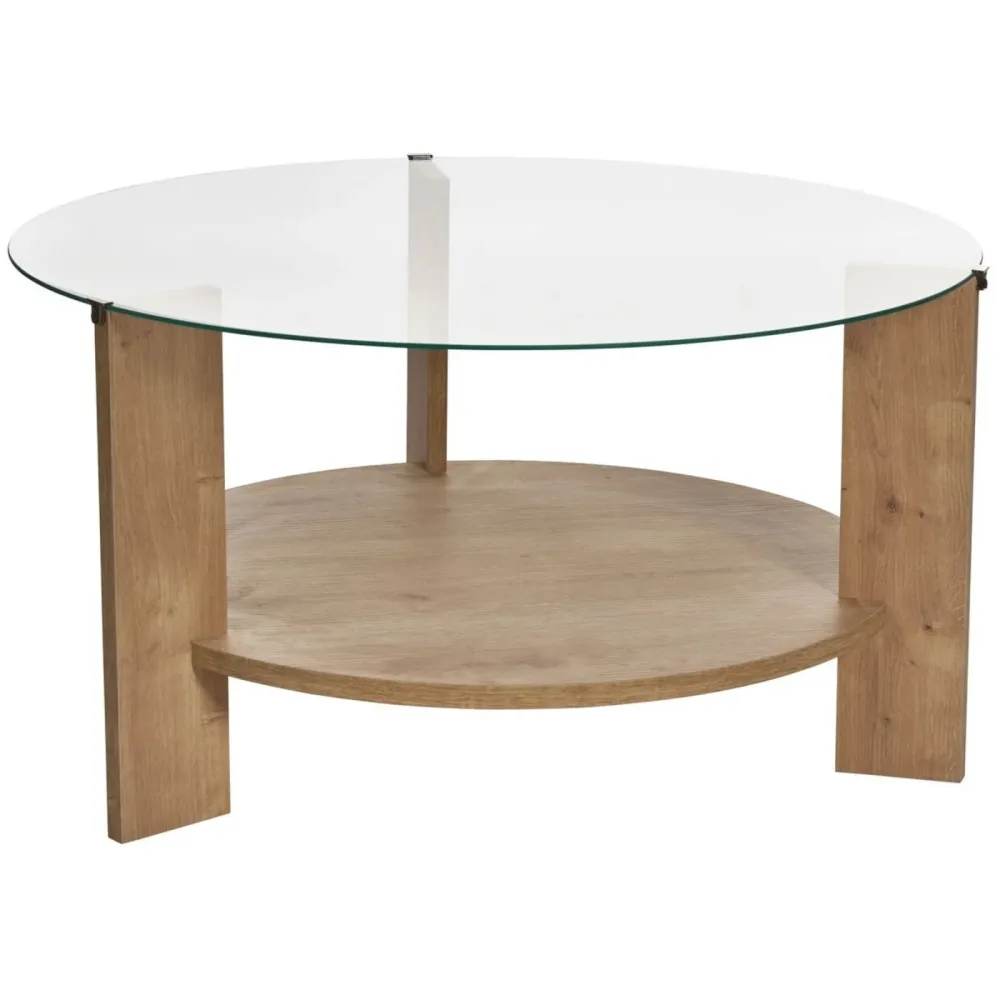 Salontisch Georis Braun/Transparent Glas/Holz 75 cm - Farbe: eiche/transparent - Material: Glas/Holzwerkstoff - Salontisch