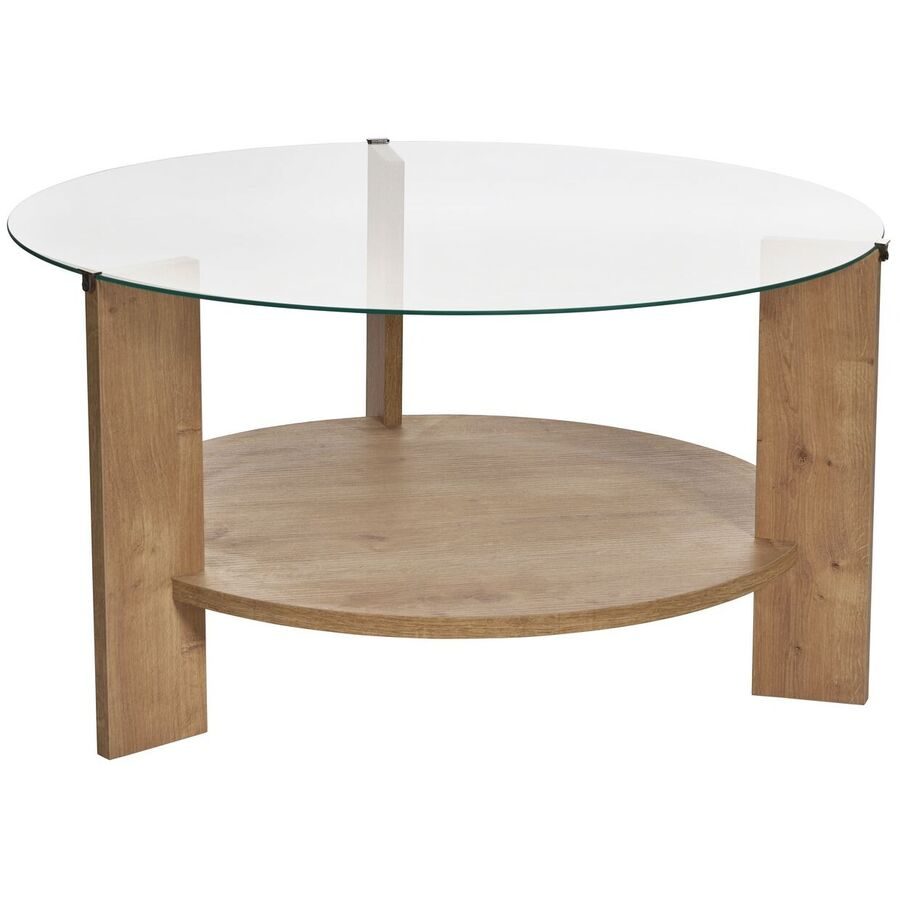 Salontisch Georis Braun/Transparent Glas/Holz 75 cm - Farbe: eiche/transparent - Material: Glas/Holzwerkstoff - Salontisch