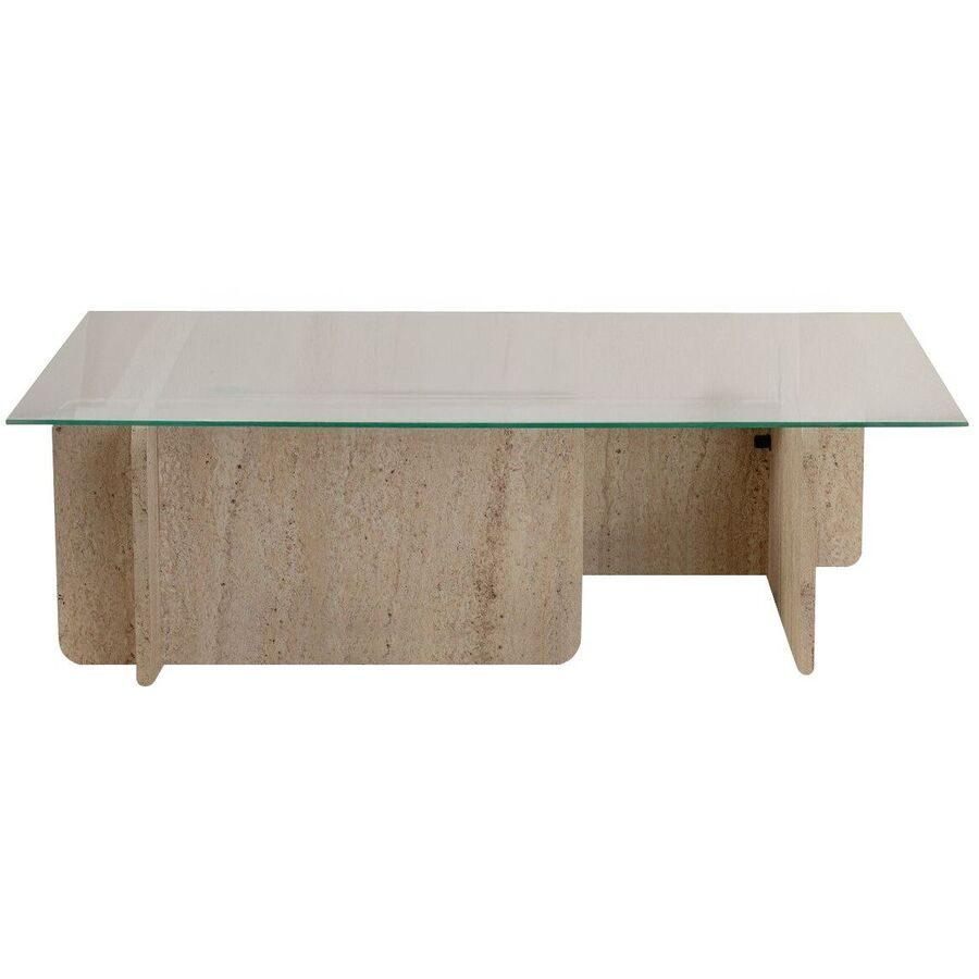 Salontisch Georis Beige/Braun Glas/Holz 105 cm - Farbe: Braun/beige marmoriert - Material: Glas/Holzwerkstoff - Salontisch