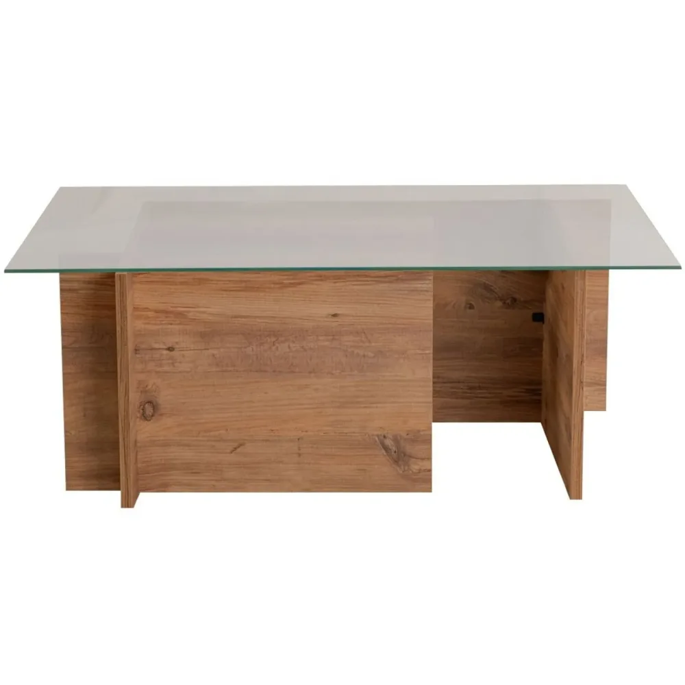 Salontisch Georis Braun/Transparent Glas/Holz 105 cm - Farbe: Kiefer/transparent - Material: Glas/Holzwerkstoff - Salontisch