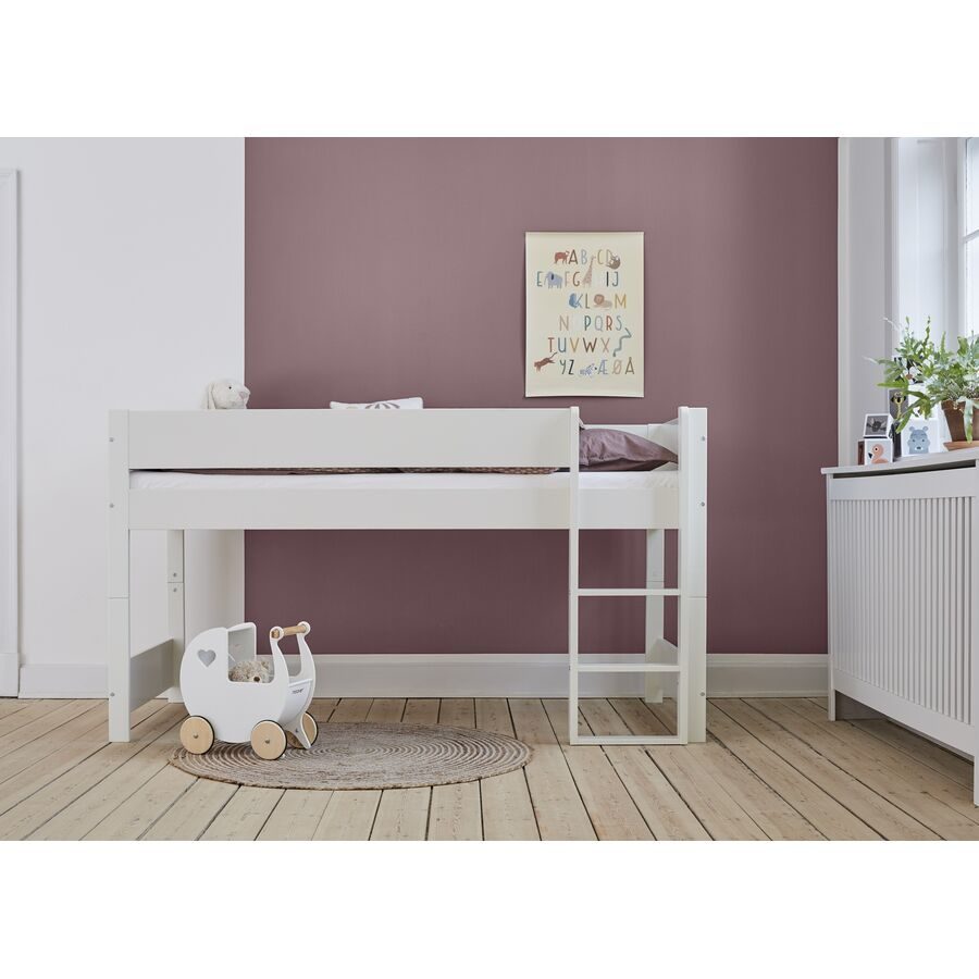 Halbhohes Bett Iver 90x200cm weiss - Material: MDF - Hochbett