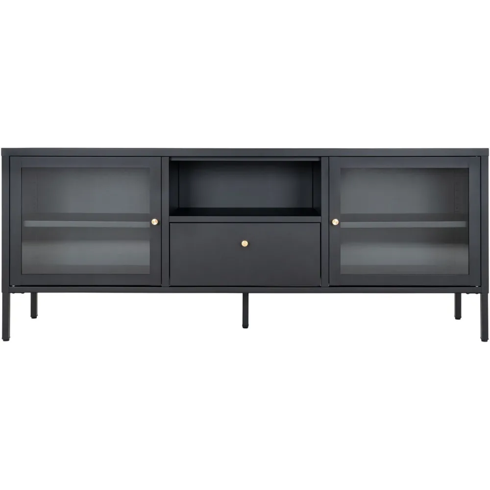 TV-Möbel Tavena Schwarz Stahl/Glas 150 cm 60 cm 35 cm - TV-Möbel
