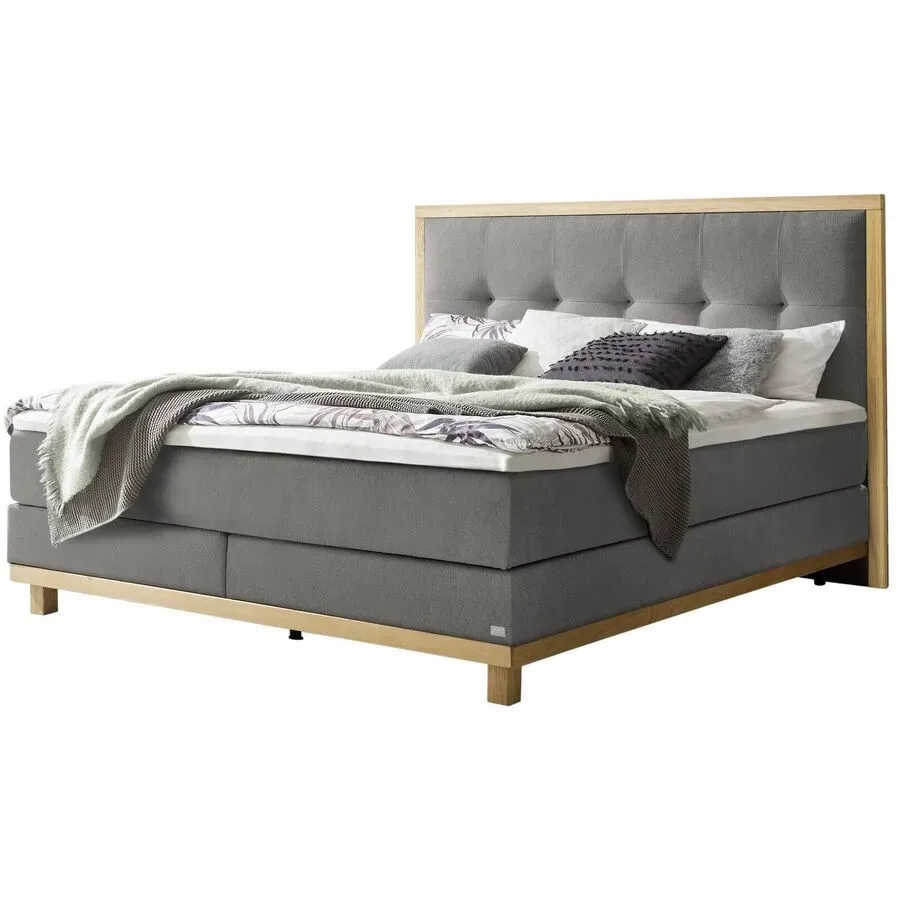 Hasena Boxspringbett Cecilia Grau/Braun Stoff/Holz/Holzwerkstoff 140 x 200 cm - Farbe: grey/natur - Material: Stoff/Holz/Spanplatte - Boxspringbett
