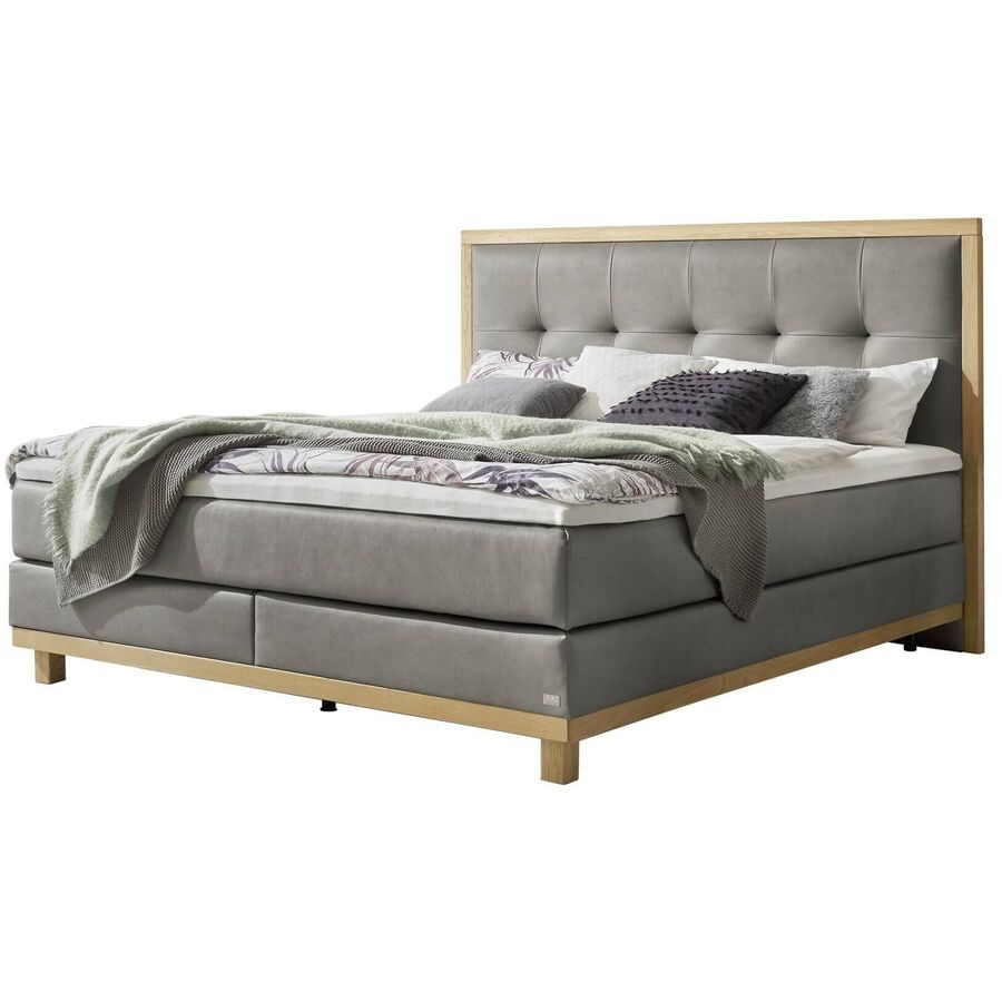 Hasena Boxspringbett Cecilia Grau/Braun Stoff/Holz/Holzwerkstoff 140 x 200 cm - Farbe: Steel - Material: Stoff/Holz/Spanplatte - Boxspringbett